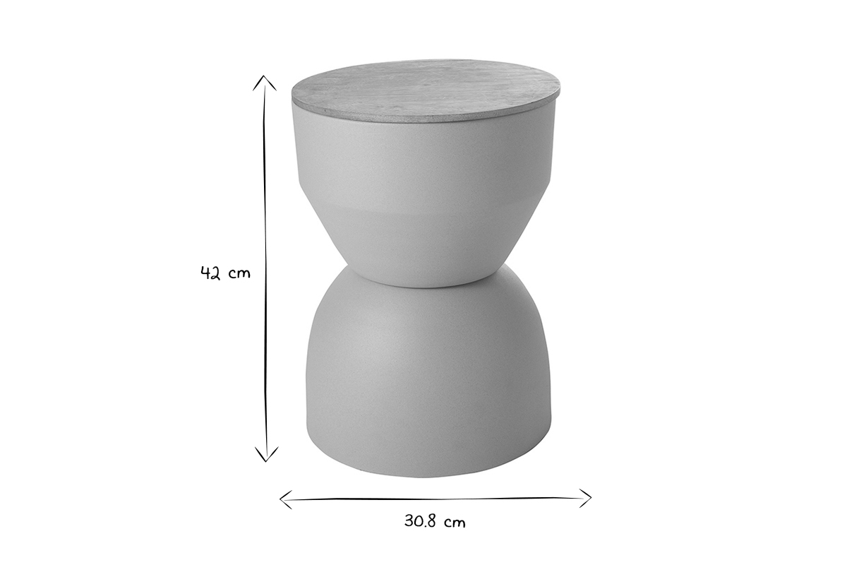 Table d'appoint ronde design avec rangement en mtal vert cladon et bois manguier massif D30 cm YOYO