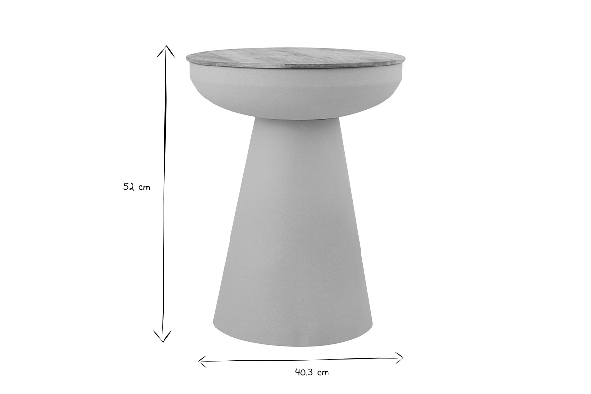 Table d'appoint ronde design avec rangement en mtal vert cladon et bois manguier massif H52 cm TAM