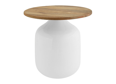Table d'appoint ronde design blanche et bois manguier massif H49 cm VERONA
