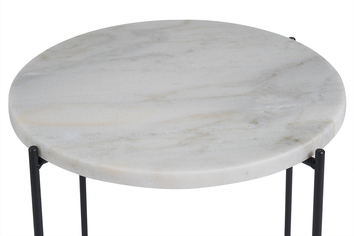 Table d'appoint ronde design en marbre blanc et mtal noir D42 cm SARDA
