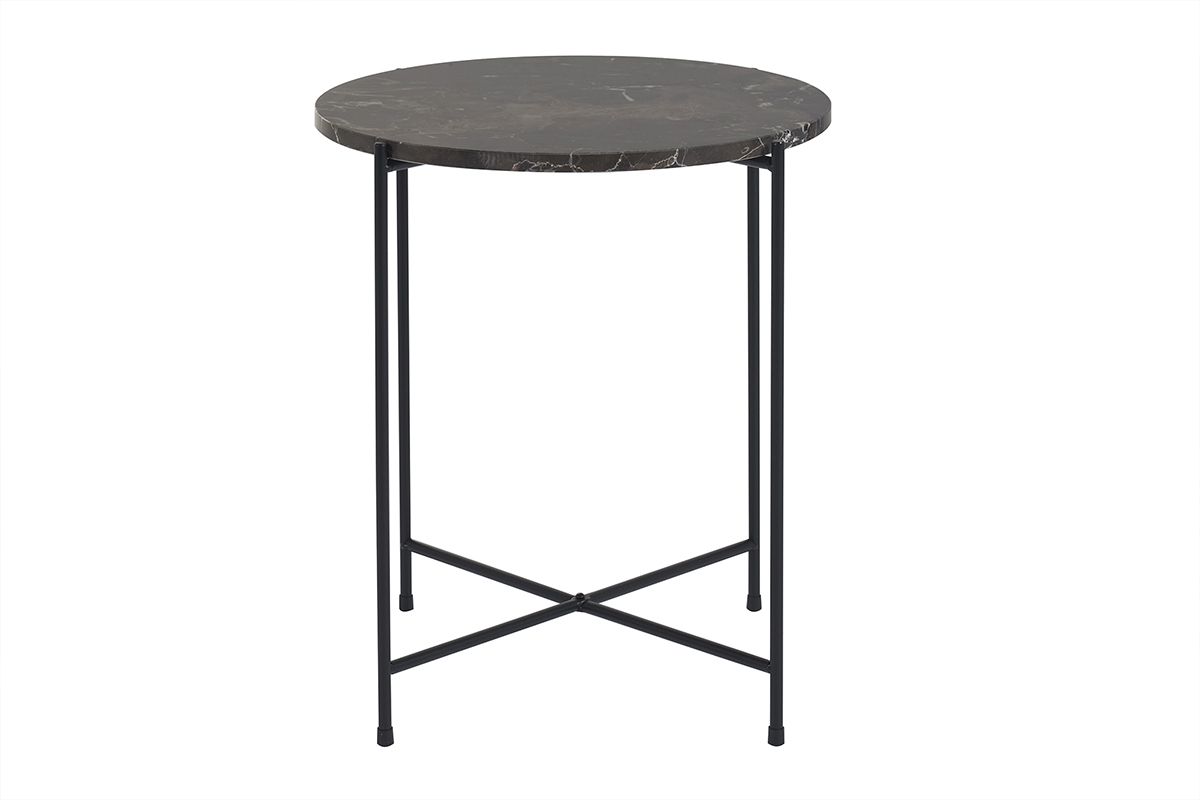 Table d'appoint ronde design en marbre marron et mtal noir D42 cm SARDA