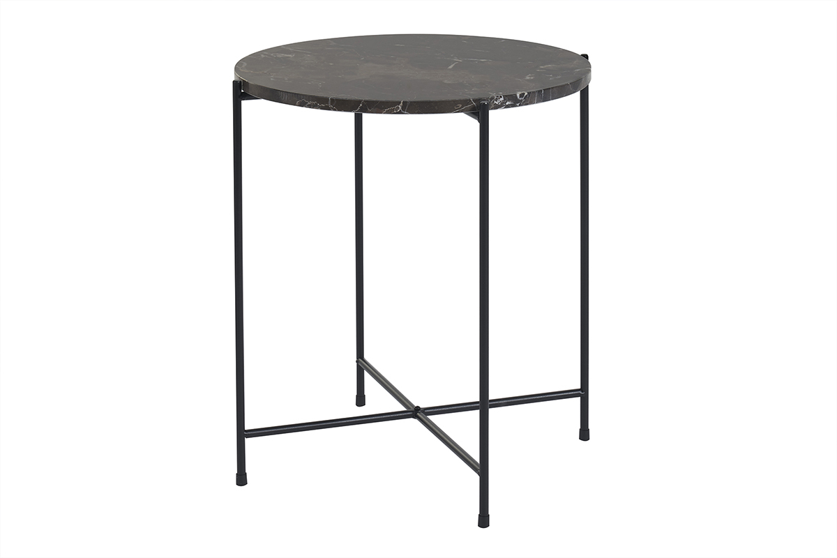 Table d'appoint ronde design en marbre marron et mtal noir D42 cm SARDA