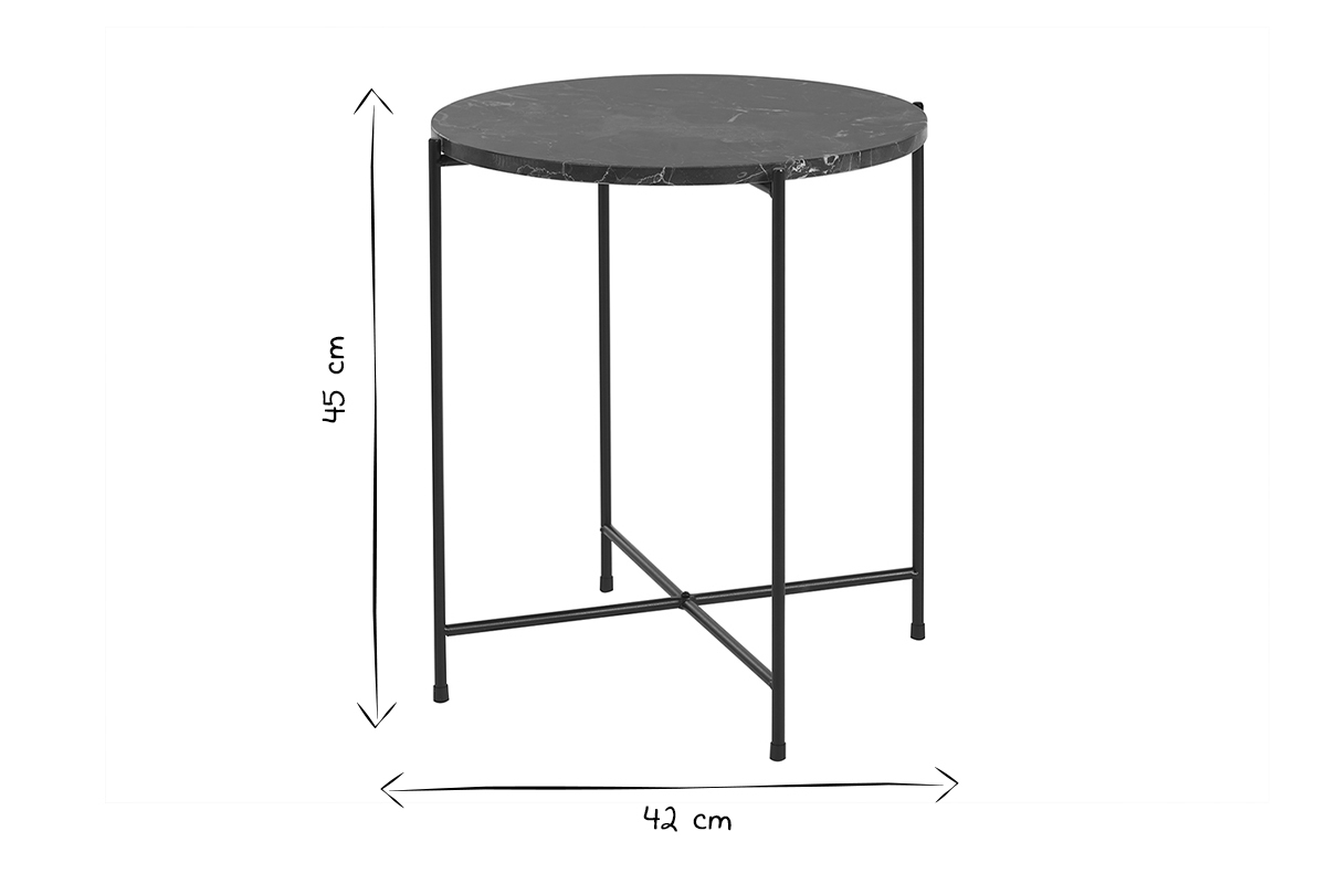 Table d'appoint ronde design en marbre marron et mtal noir D42 cm SARDA