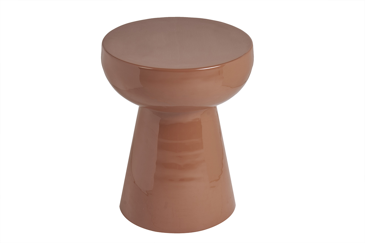 Table d'appoint ronde en m�tal �maill� terracotta D34 cm MOGOU