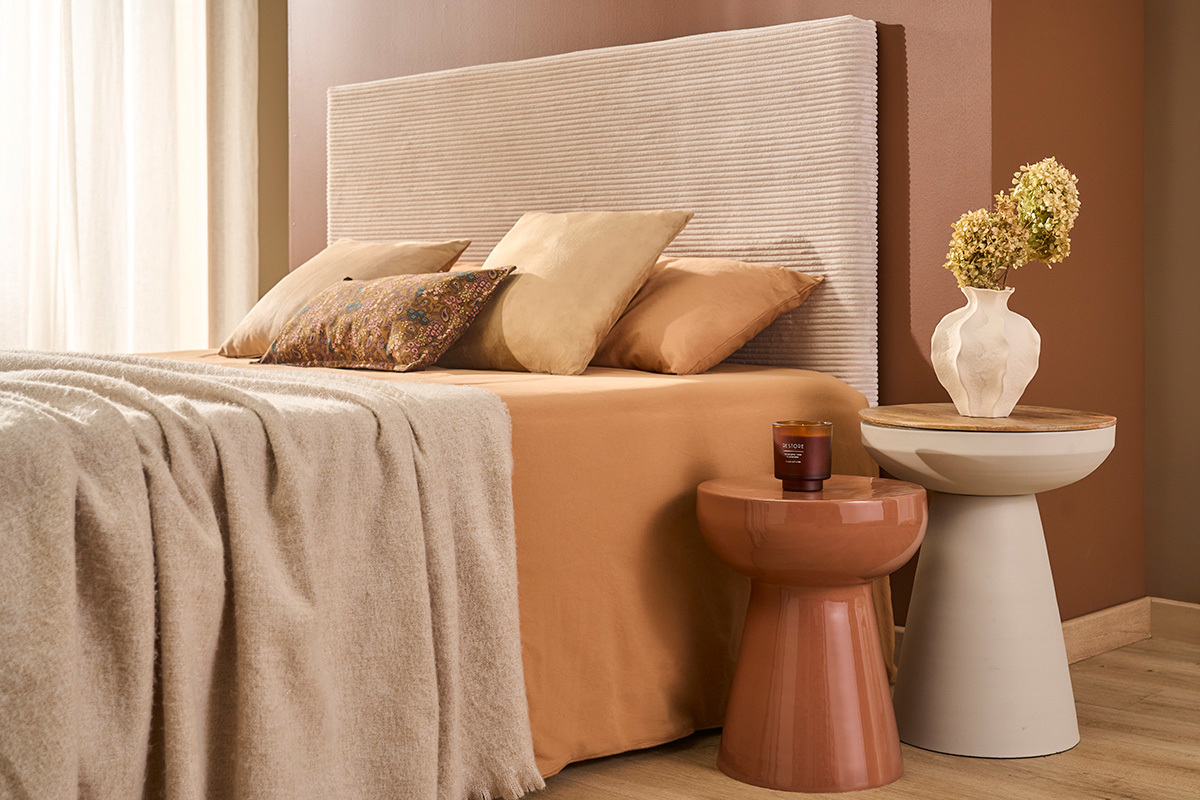 Table d'appoint ronde en m�tal �maill� terracotta D34 cm MOGOU