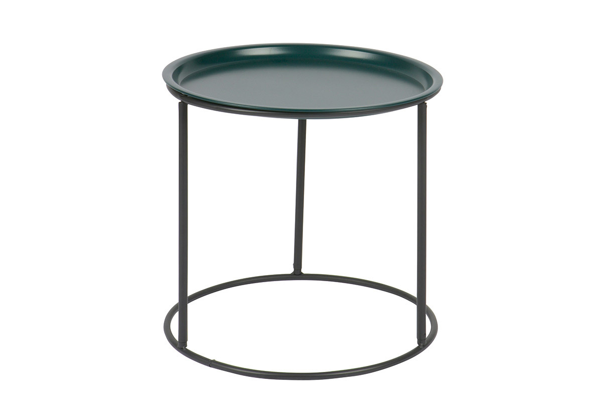 Table d'appoint ronde m�tal bleu p�trole et gris 40cm ABEL