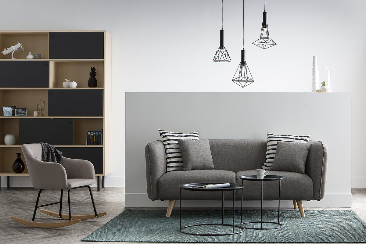 Table d'appoint ronde m�tal bleu p�trole et gris 40cm ABEL