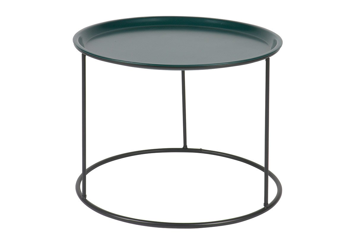Table d'appoint ronde m�tal bleu p�trole et gris 56cm ABEL