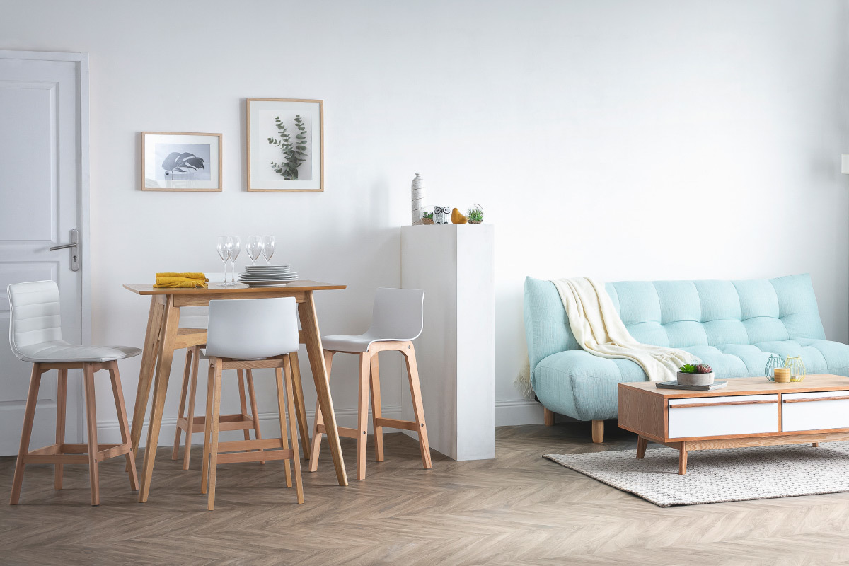 Table de bar carr�e bois clair LEENA