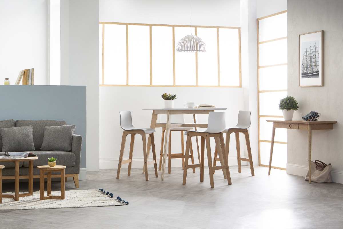 Table de bar carr�e bois et blanc LEENA