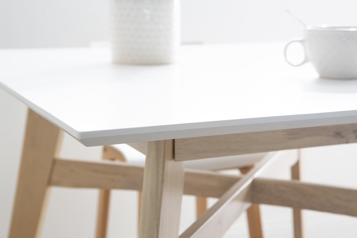 Table de bar carr�e bois et blanc LEENA