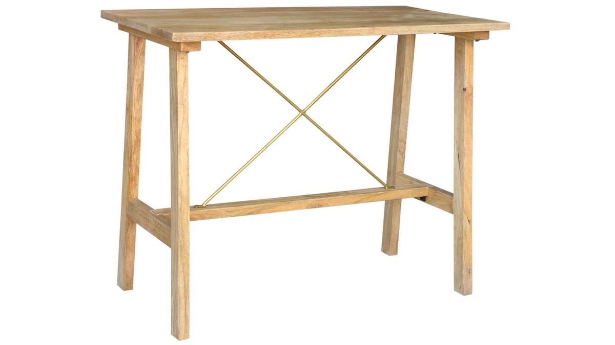 Table de bar en bois manguier massif et mtal dor L130 cm MARGHA