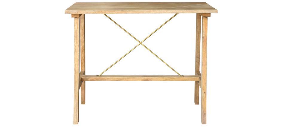 Table de bar en manguier massif et m�tal dor� L130 cm MARGHA