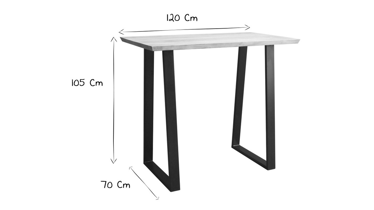 Table de bar en manguier massif et métal noir L120 cm VIJAY