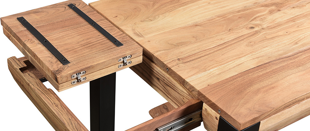 Table de bar extensible en acacia et m�tal L80-135 cm TRAP