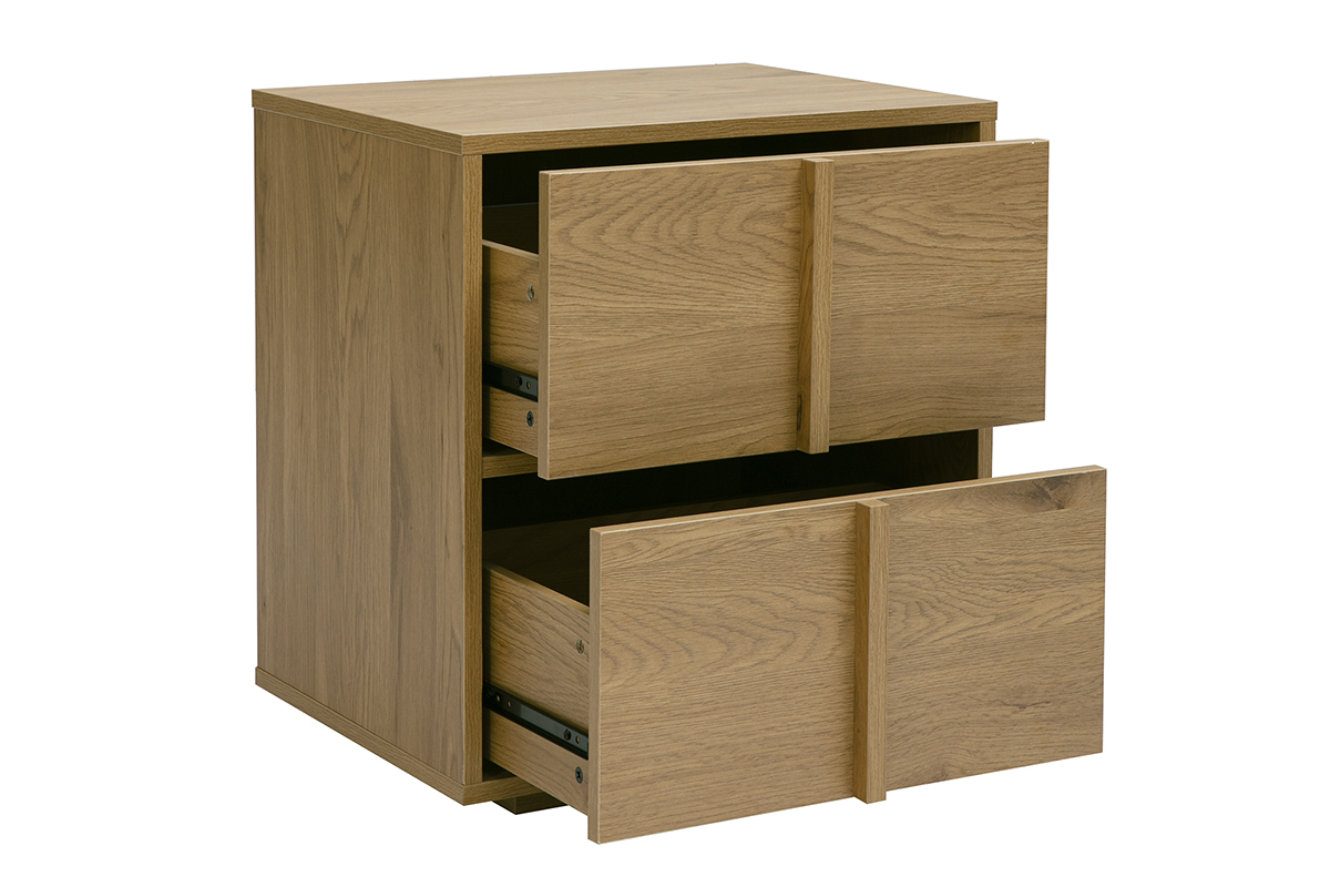 Table de chevet 2 tiroirs finition bois clair ch�ne LOTHAIRE