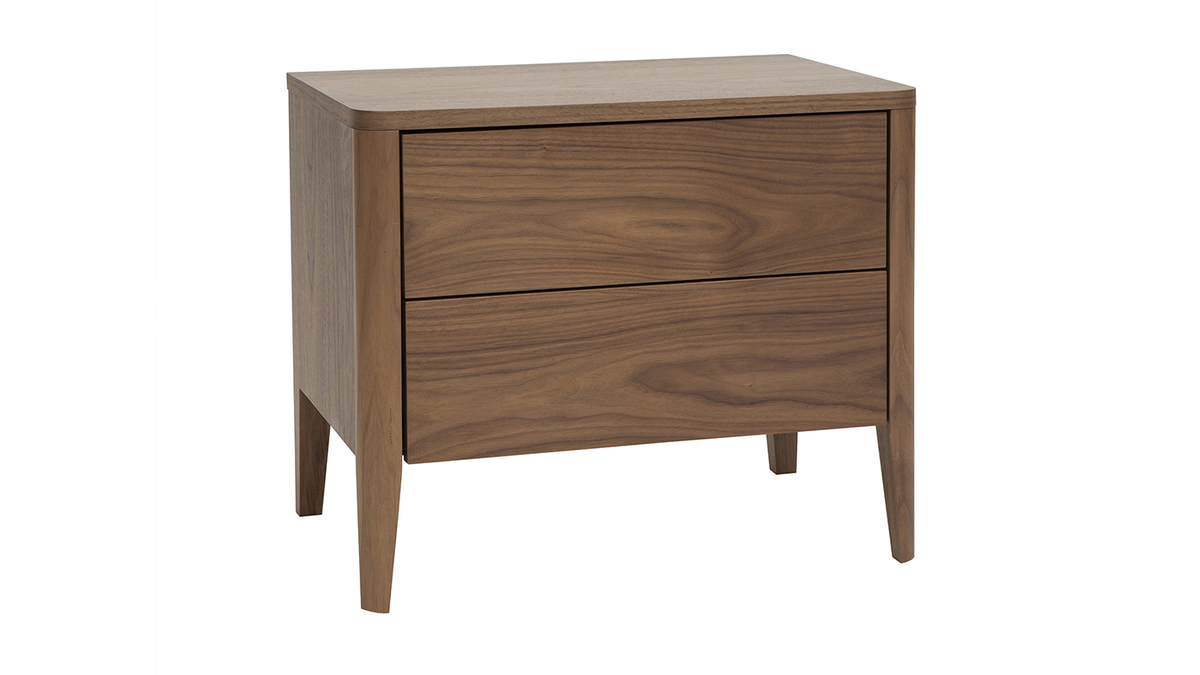 Table de chevet avec rangements 2 tiroirs bois fonc noyer L60 cm BENJA