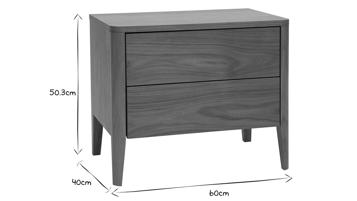 Table de chevet avec rangements 2 tiroirs bois fonc noyer L60 cm BENJA