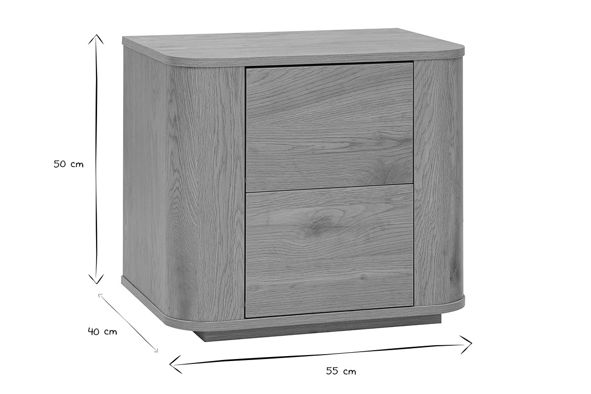 Table de chevet avec rangements 2 tiroirs finition bois clair ch�ne NEGAN