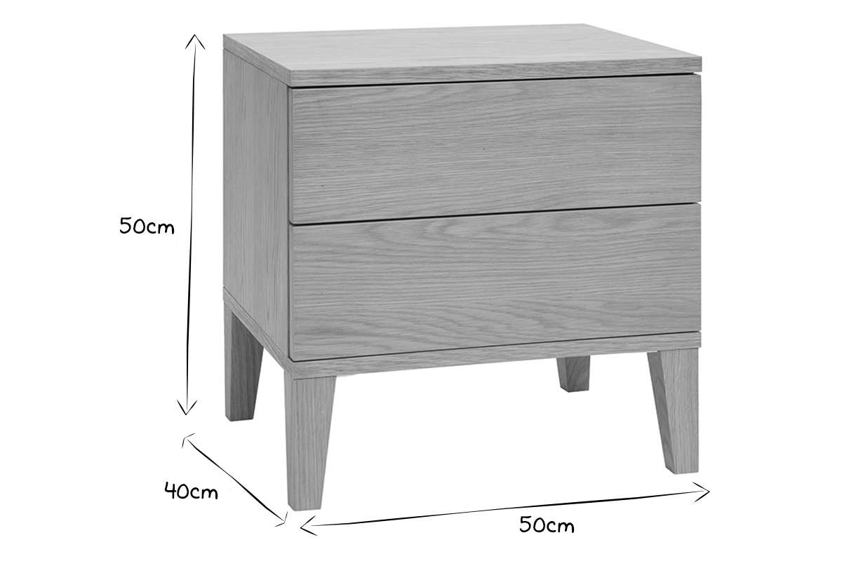 Table de chevet avec rangements 2 tiroirs scandinave bois clair chne FREDDY