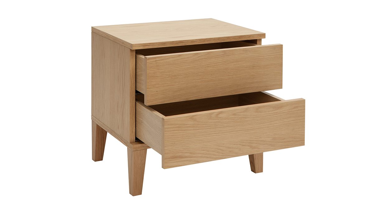 Table de chevet avec rangements 2 tiroirs scandinave bois clair chêne L50 cm FREDDY