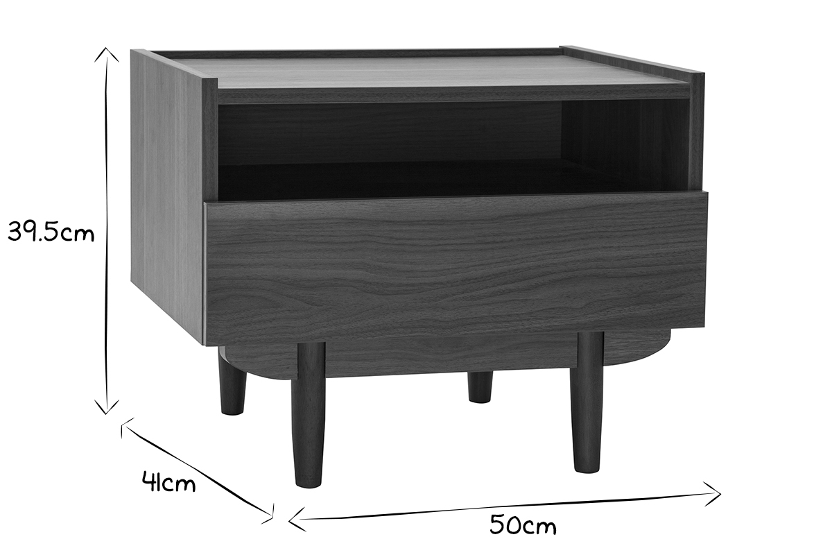 Table de chevet avec rangements finition bois fonc noyer SANAA