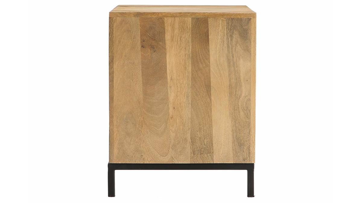 Table de chevet avec rangements industriel bois clair manguier massif et mtal perfor L43 cm RACK