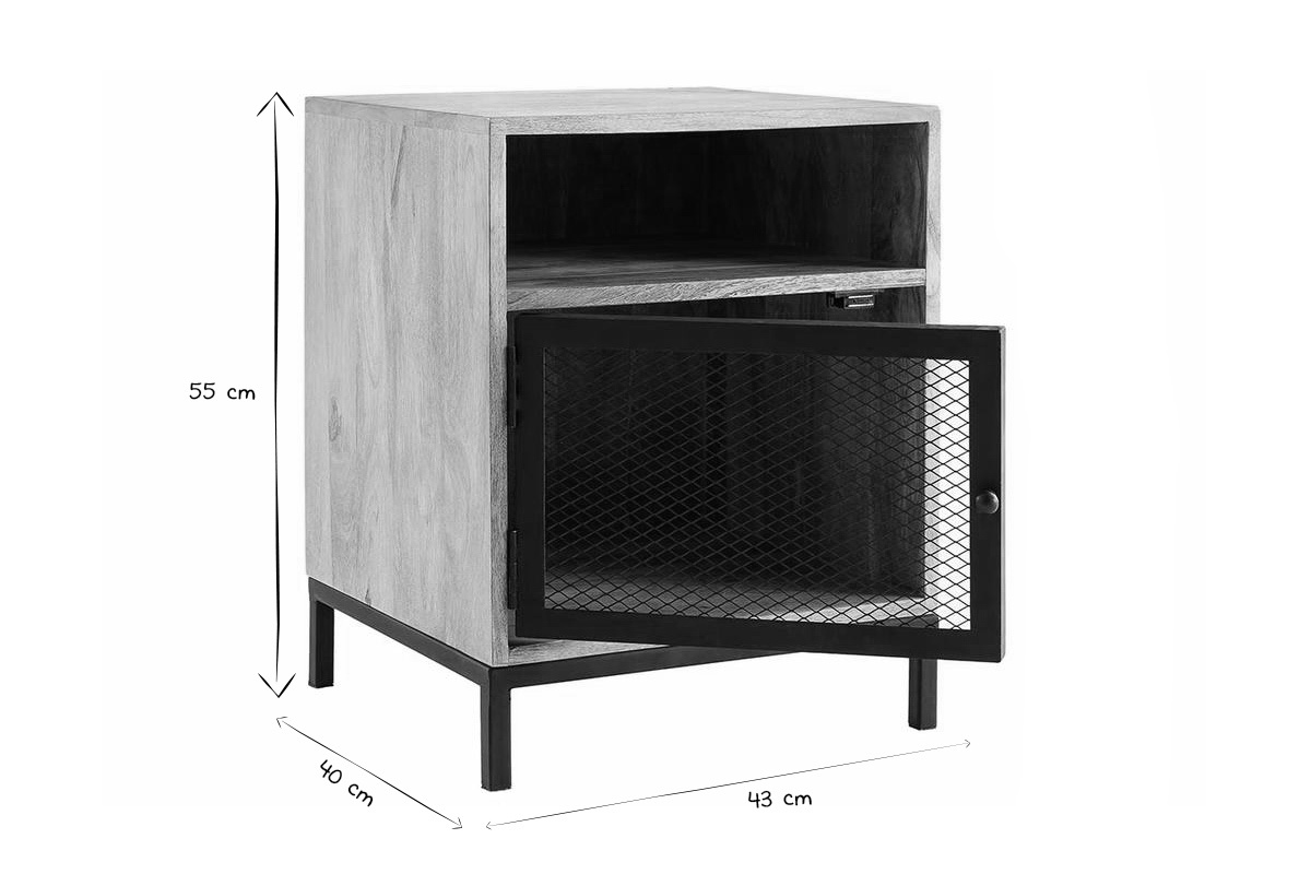 Table de chevet avec rangements industriel bois manguier massif et mtal perfor RACK