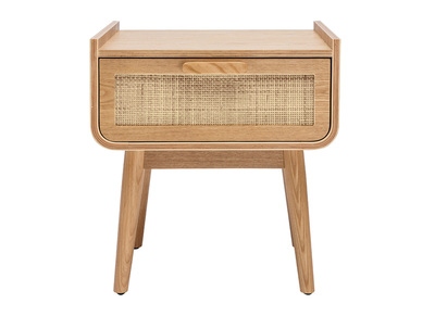 Table de chevet avec tiroir en bois clair frêne et cannage rotin ATHÈNE