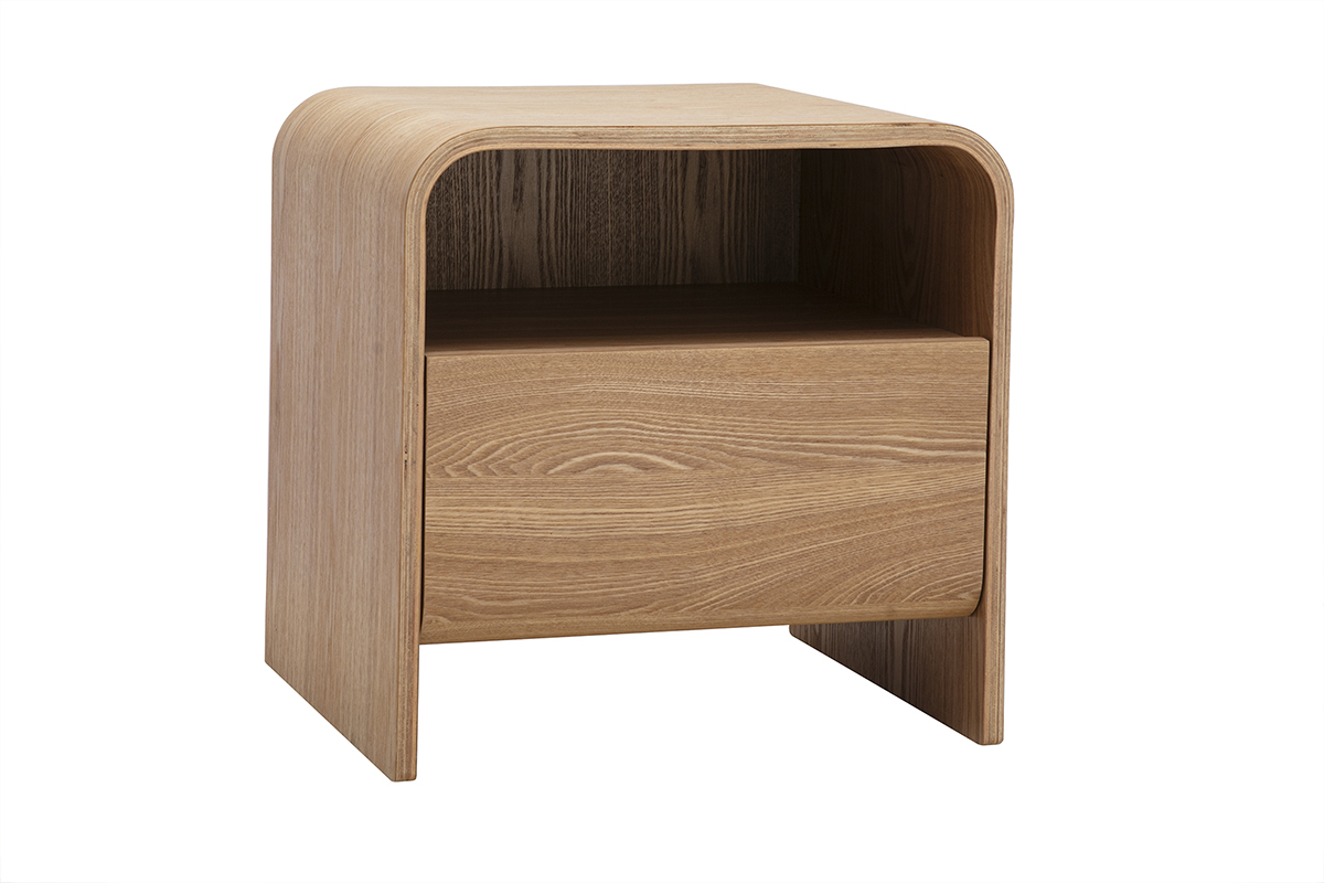 Table de chevet avec tiroir en bois clair fr�ne KYLIA