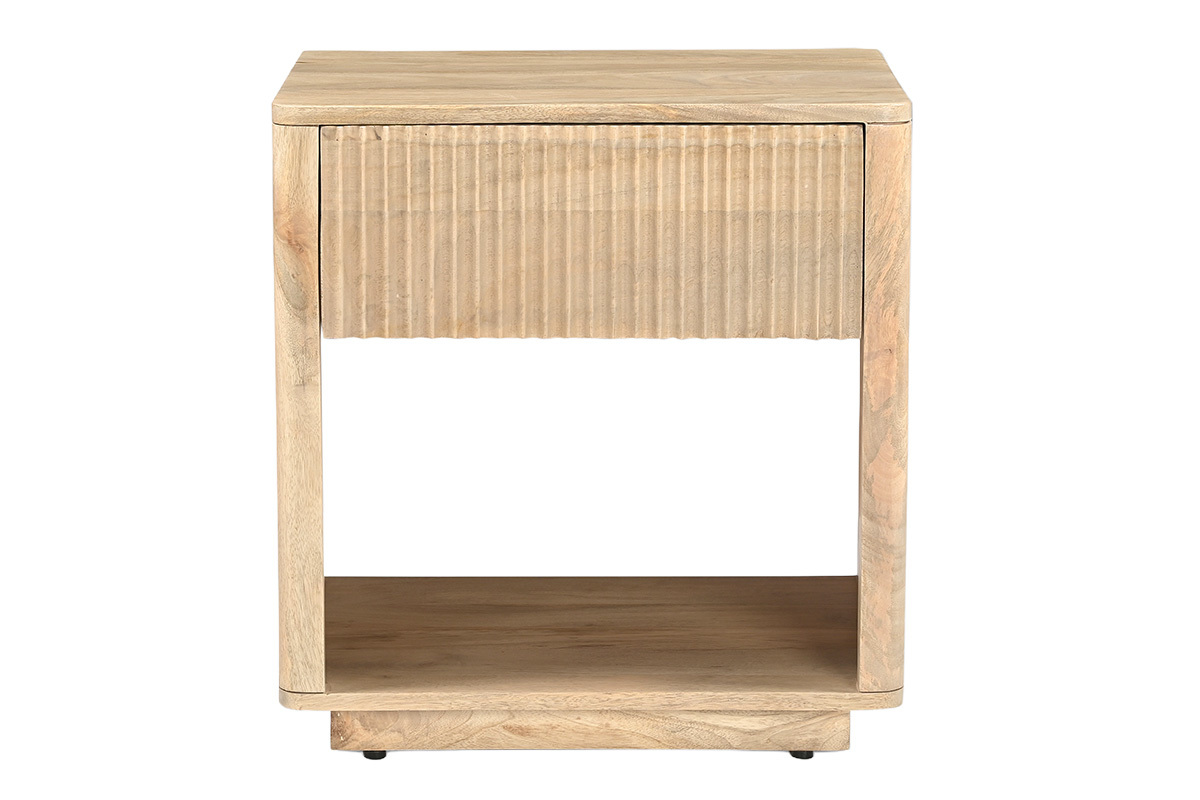Table de chevet avec tiroir en bois clair manguier massif ALDA