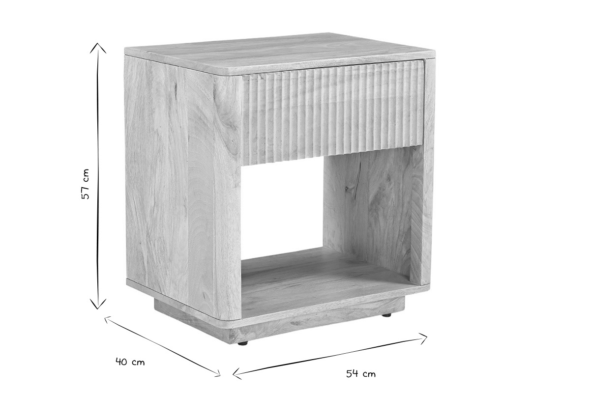 Table de chevet avec tiroir en bois clair manguier massif ALDA