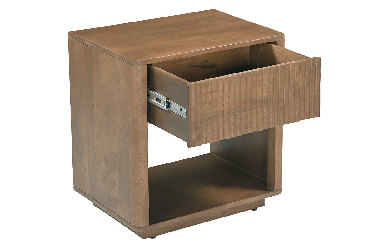 Table de chevet avec tiroir en bois fonc� manguier massif ALDA