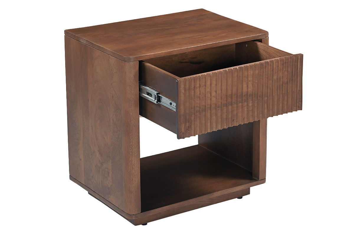 Table de chevet avec tiroir en bois fonc� manguier massif ALDA