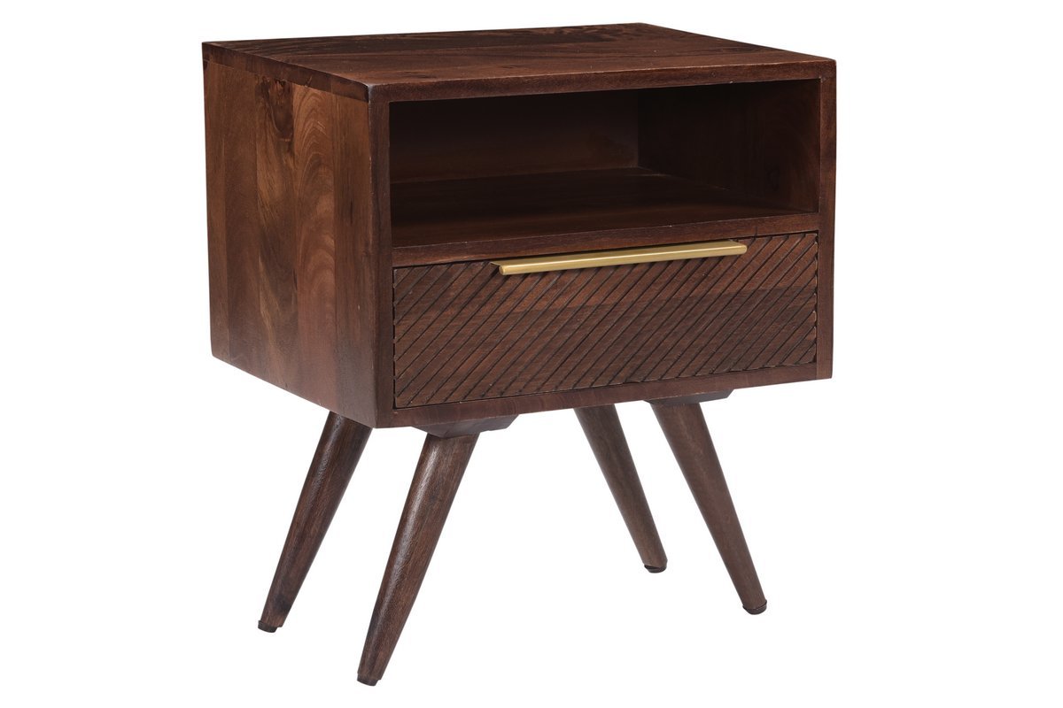 Table de chevet avec tiroir grav bois fonc manguier massif L42 cm REKHA