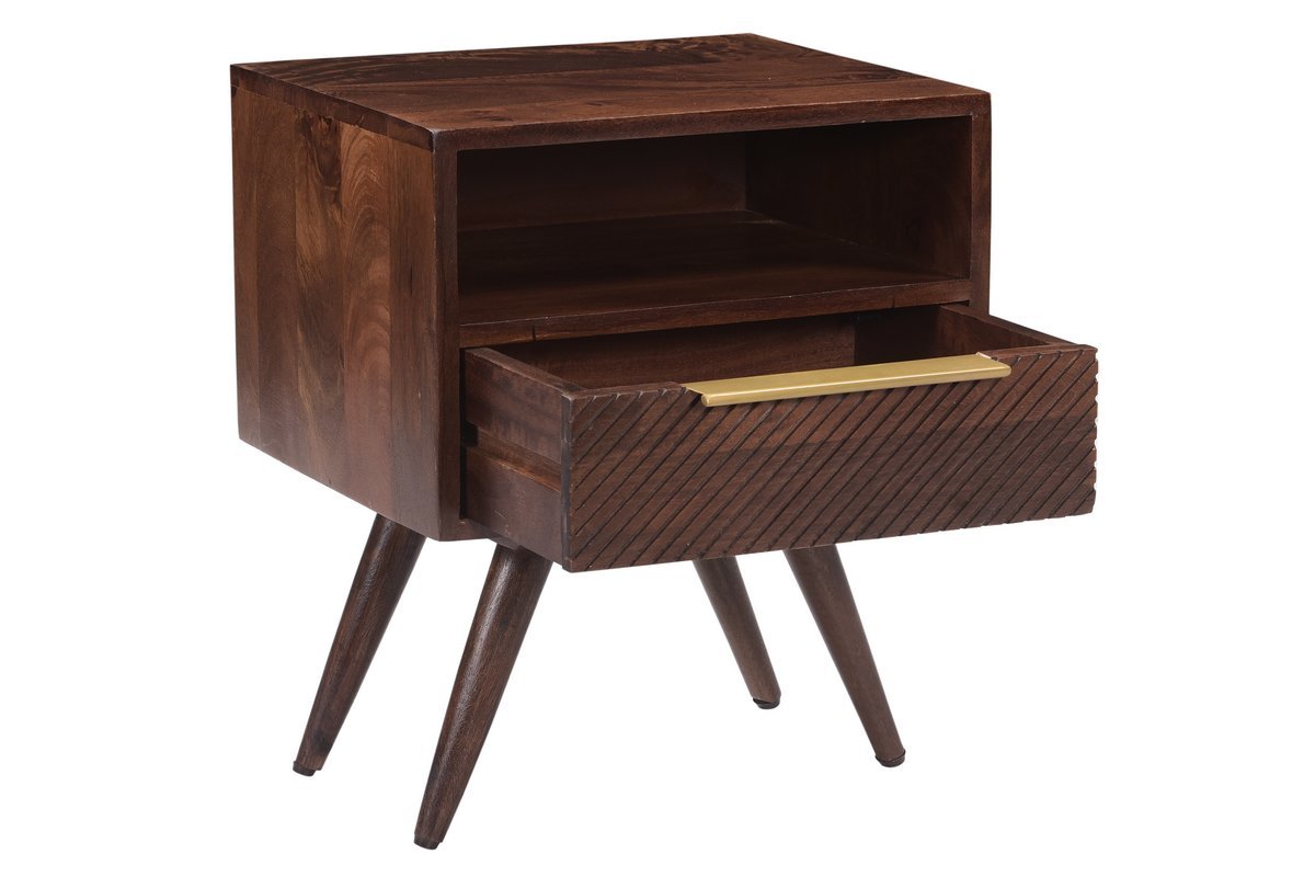 Table de chevet avec tiroir grav bois fonc manguier massif L42 cm REKHA