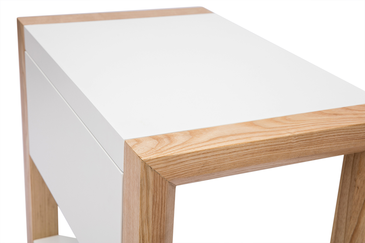 Table de chevet blanc et bois clair frne massif ARMEL