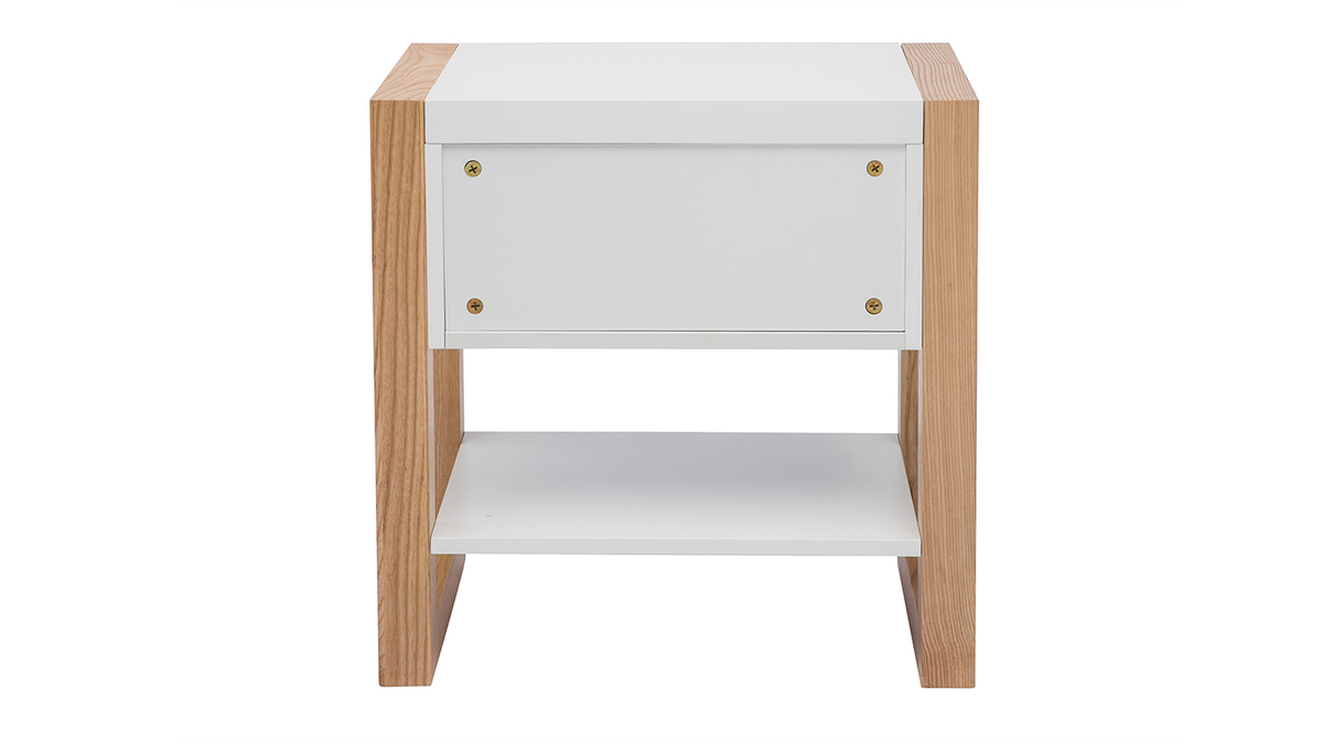 Table de chevet blanc et bois clair frêne massif L55 cm ARMEL