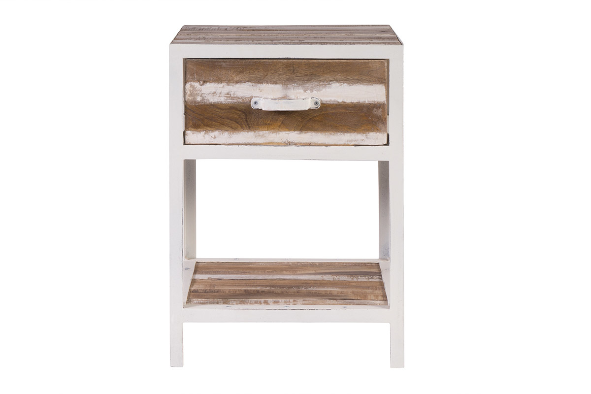 Table de chevet bois et m�tal blanc ROCHELLE