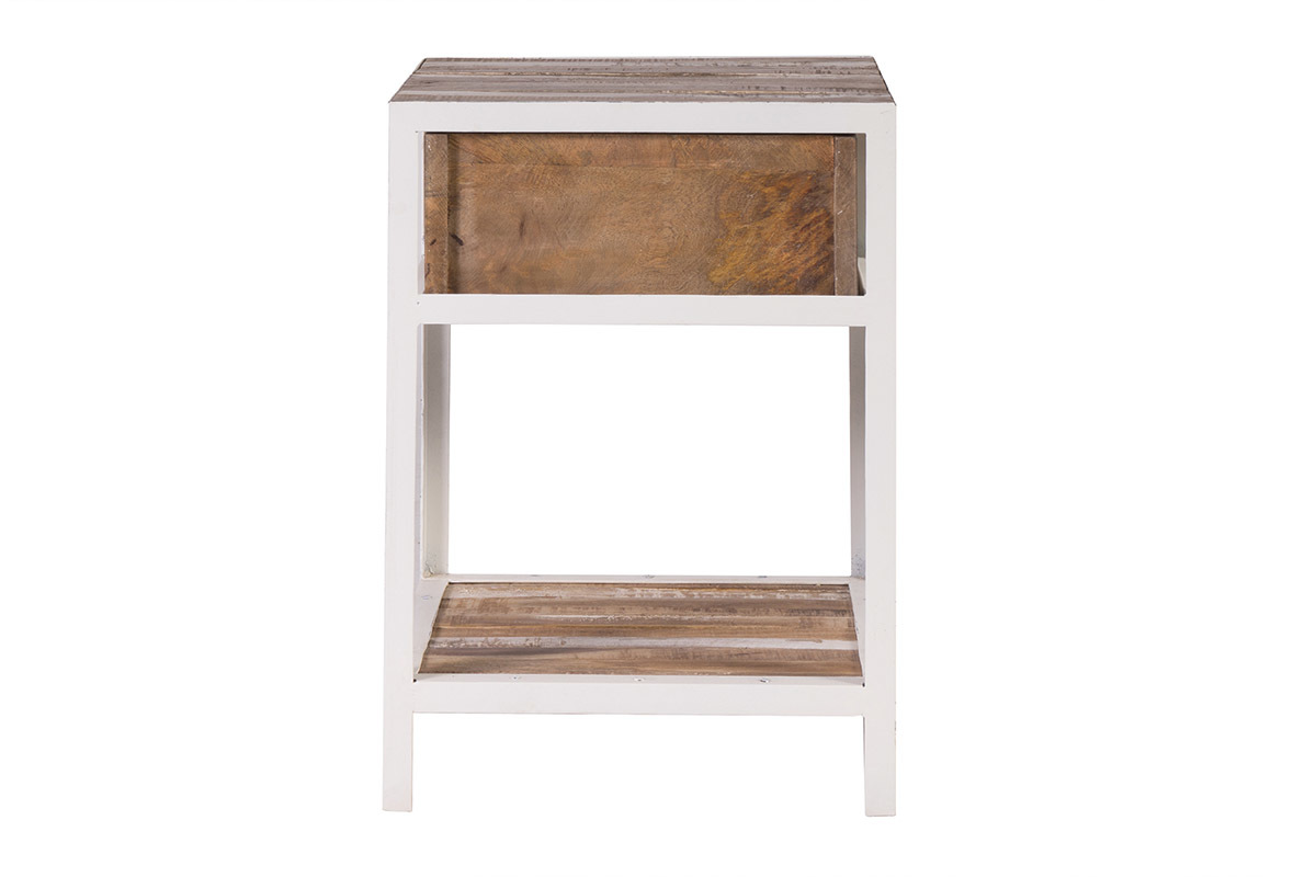 Table de chevet bois et m�tal blanc ROCHELLE