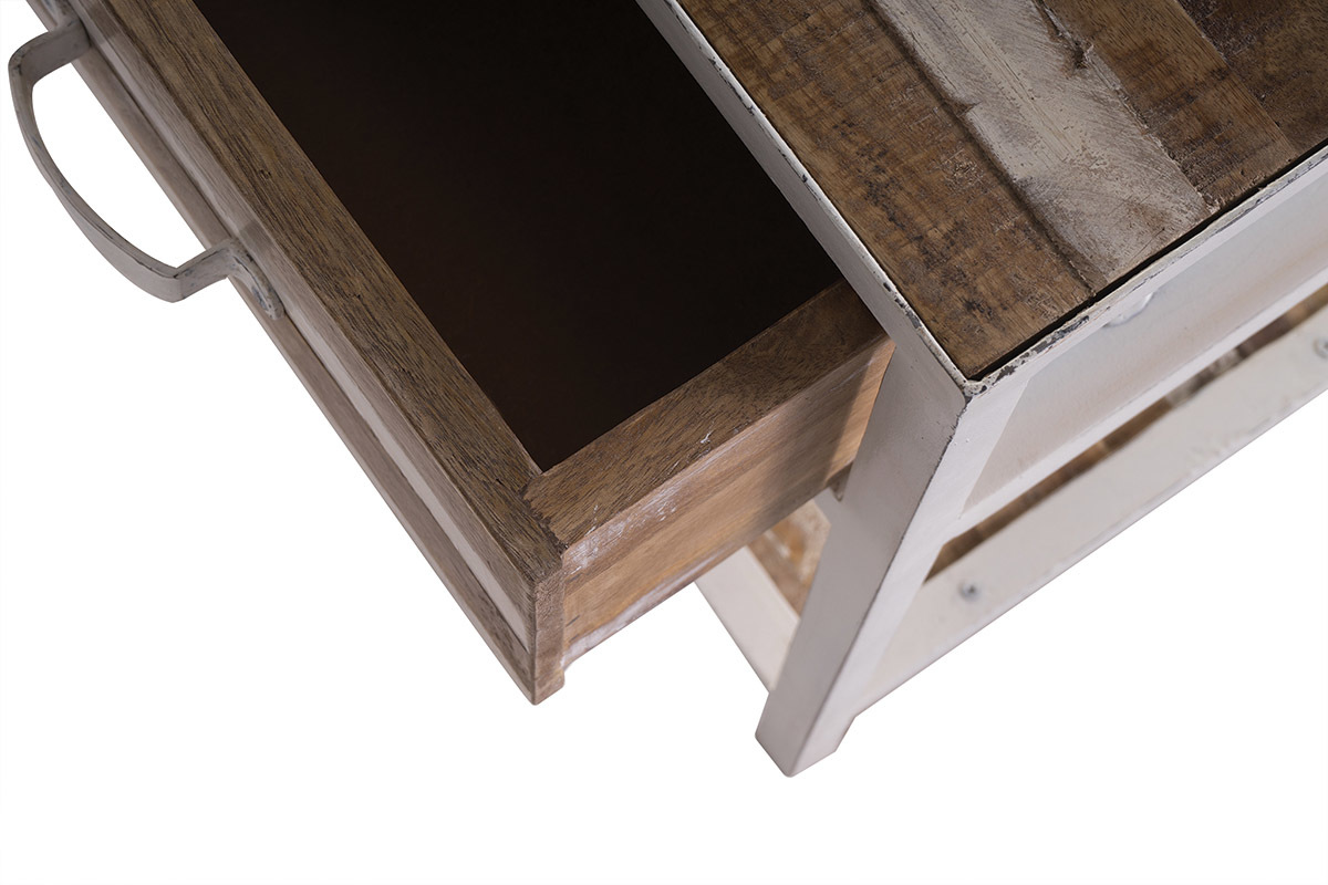 Table de chevet bois et m�tal blanc ROCHELLE