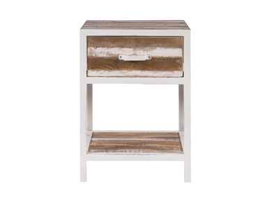 Table de chevet bois et m&eacute;tal blanc ROCHELLE