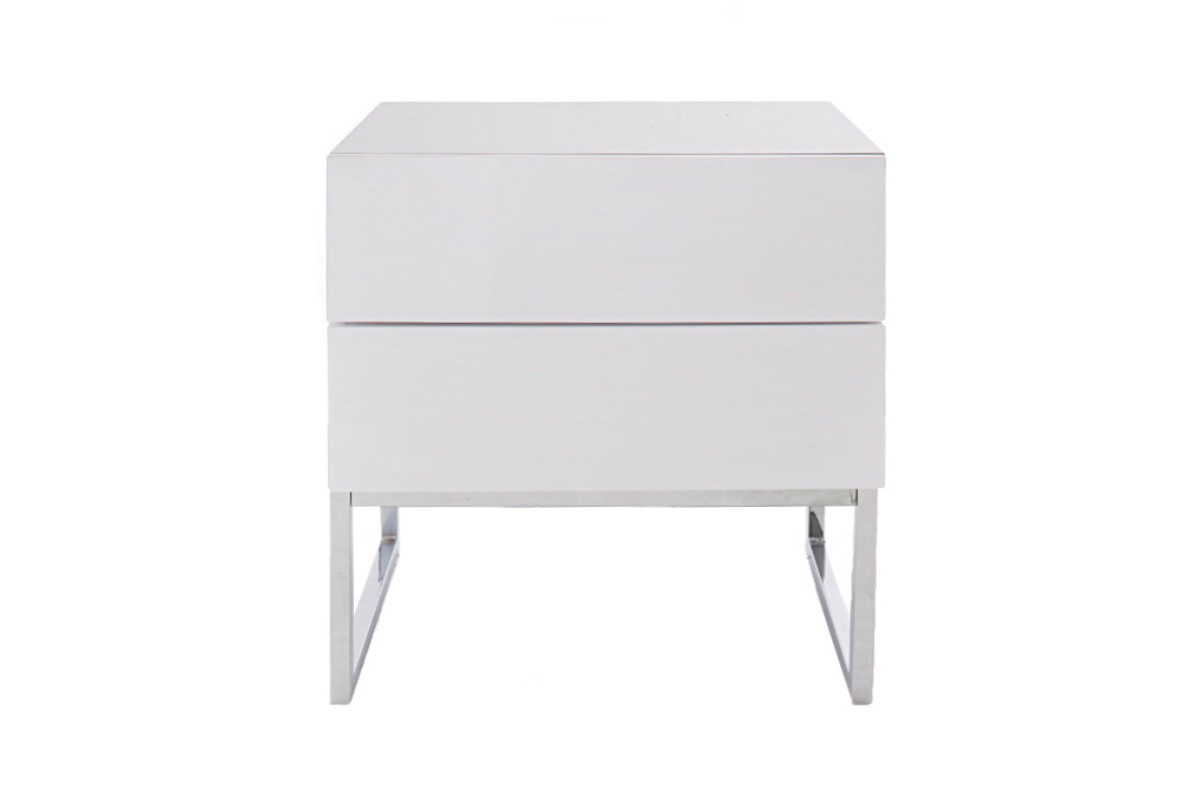 Table de chevet design 2 tiroirs blanc laqu brillant NYX