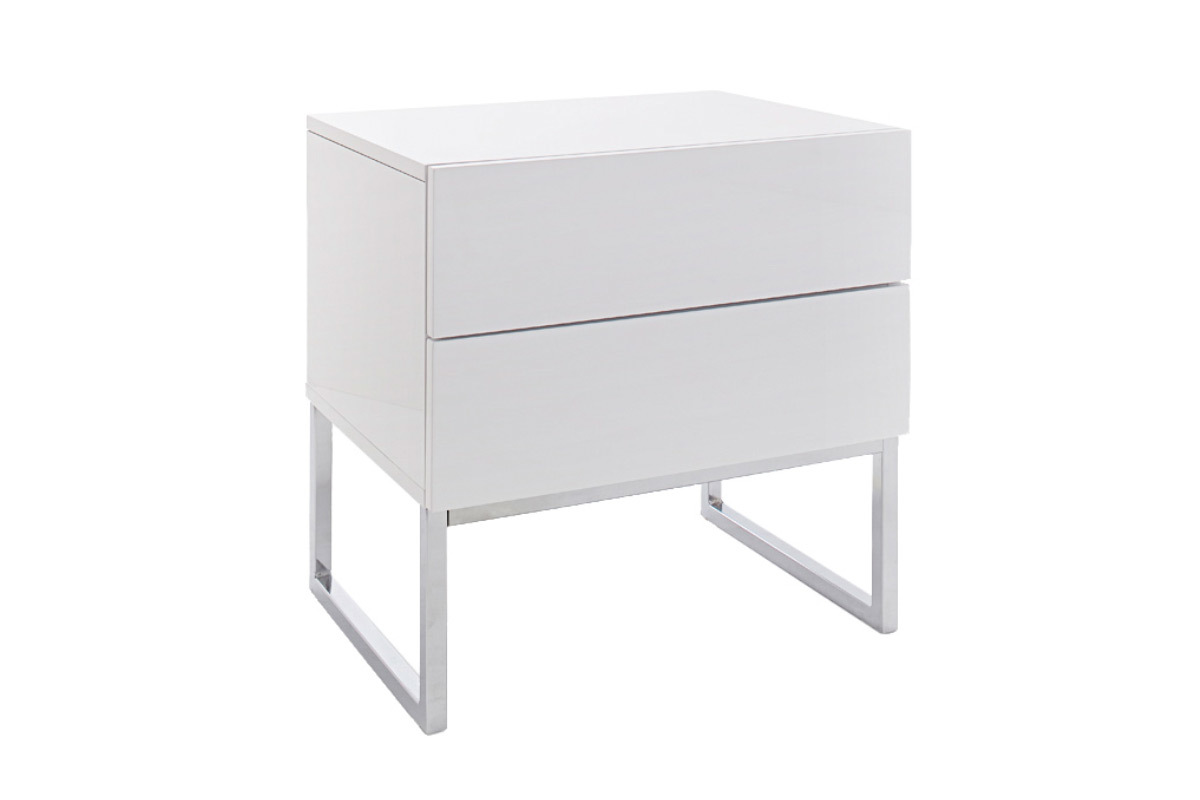 Table de chevet design 2 tiroirs blanc laqu brillant NYX