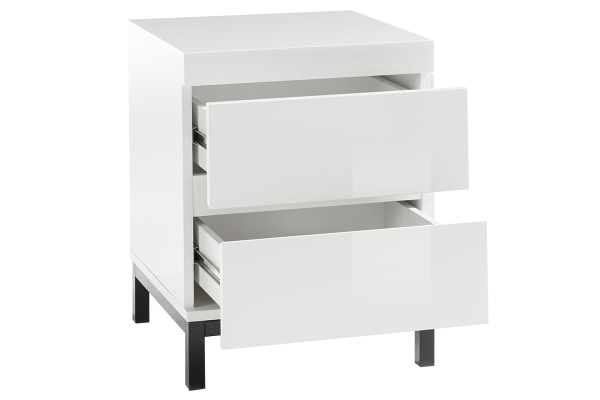Table de chevet design 2 tiroirs blanc laqu KOLL