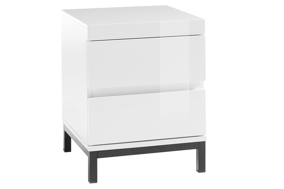 Table de chevet design 2 tiroirs blanc laqu KOLL