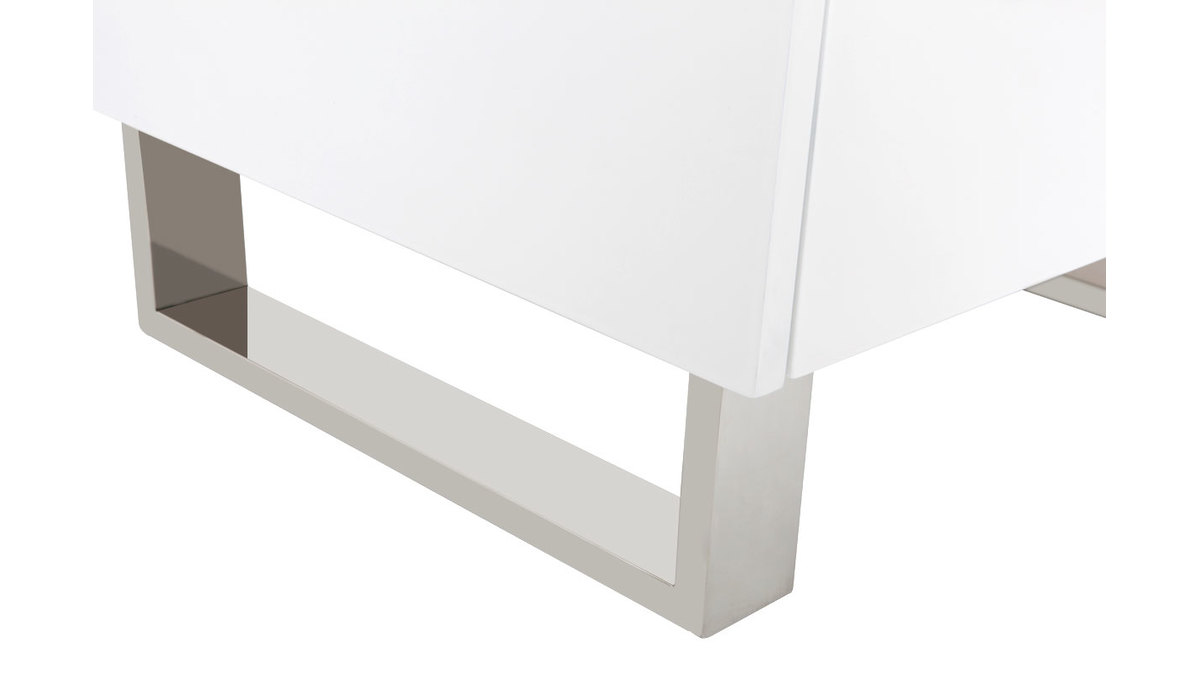 Table de chevet design blanc laqu et acie chrom L45 cm HALIFAX