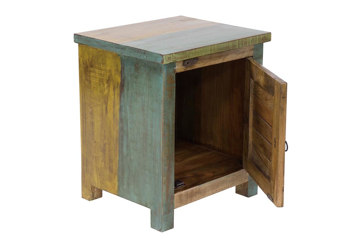 Table de chevet design bois recycl� MAYOTTE
