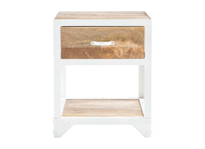 Table de chevet design manguier et métal blanc PUKKA - Table de chevet design manguier et métal blanc PUKKA