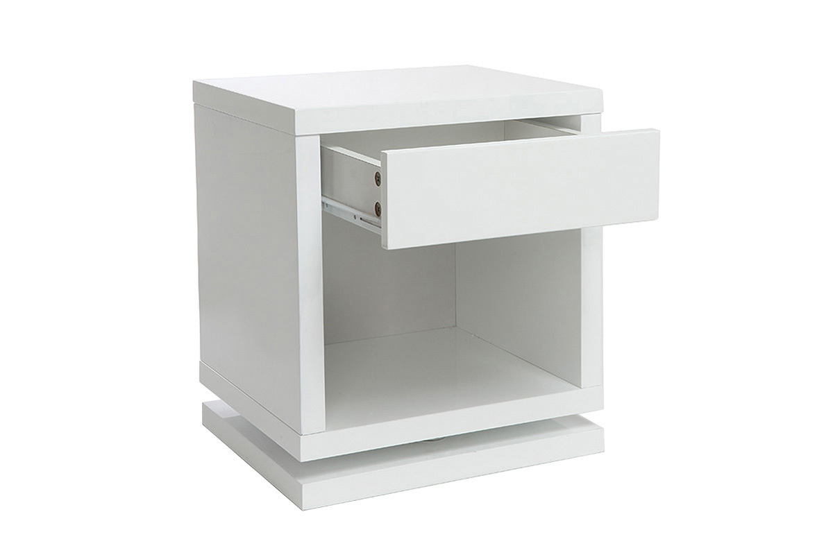 Table de chevet design pivotante blanc brillant MAX